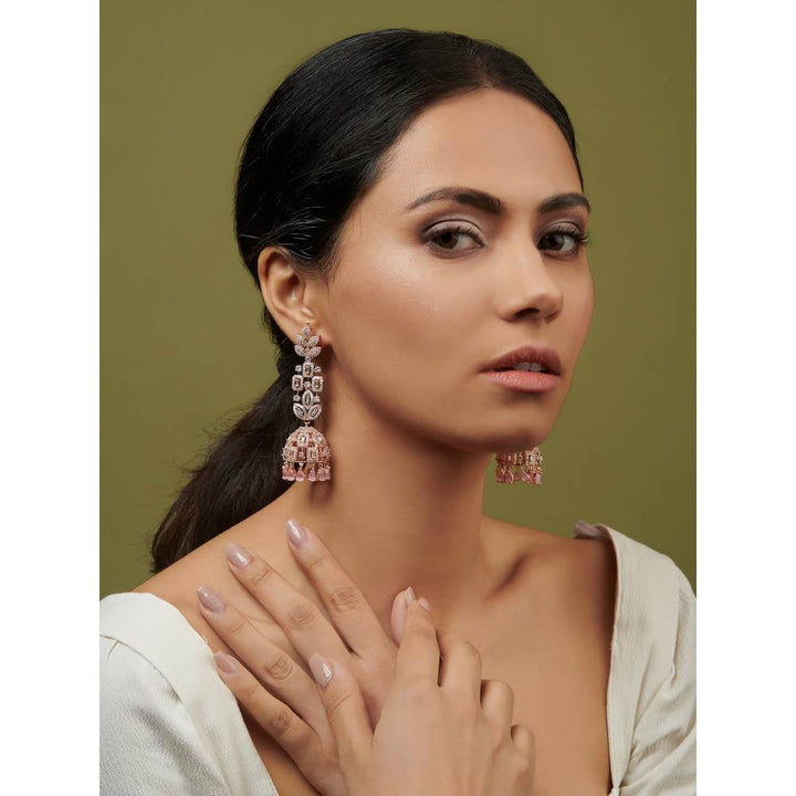 Curio Cottage Diamante Rose Gold Long Jhumki Earrings