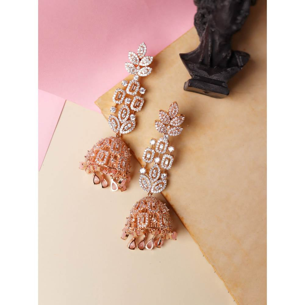 Curio Cottage Diamante Rose Gold Long Jhumki Earrings