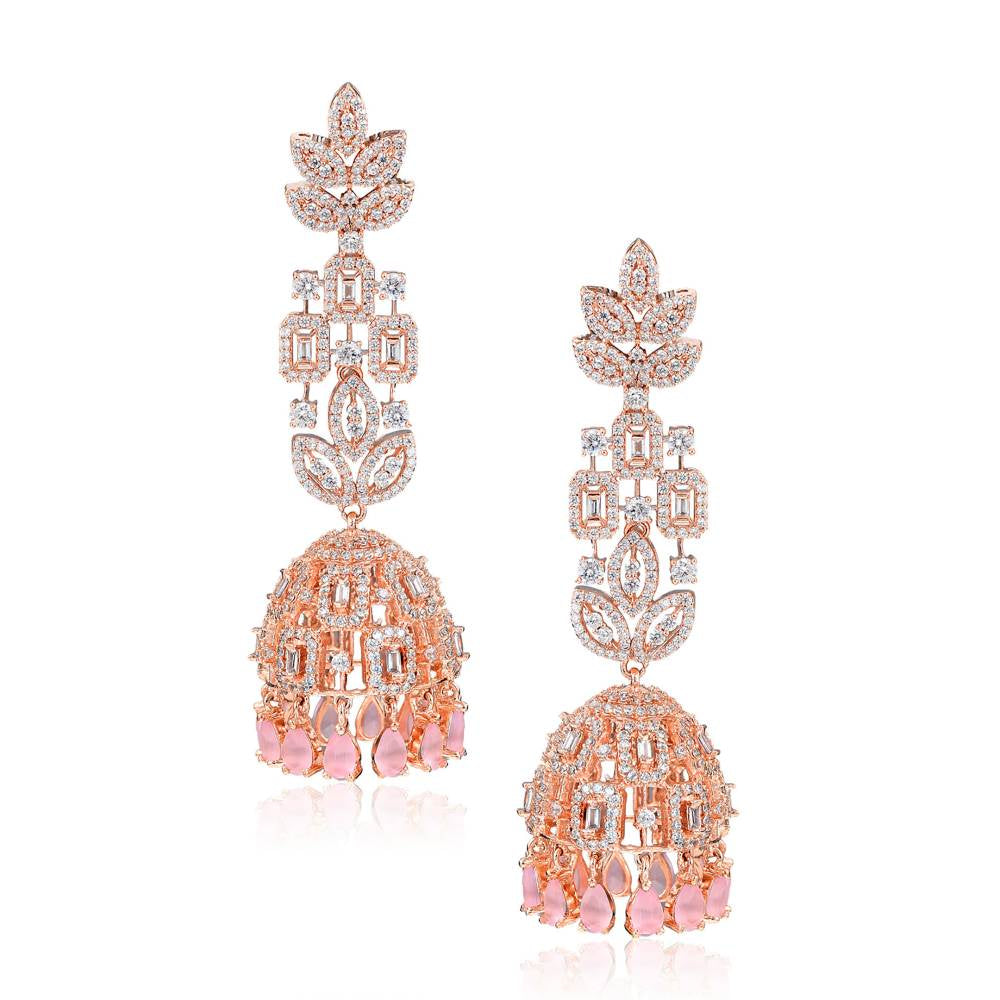 Curio Cottage Diamante Rose Gold Long Jhumki Earrings