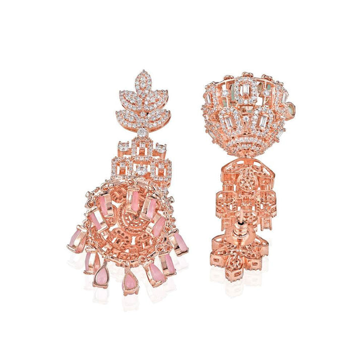 Curio Cottage Diamante Rose Gold Long Jhumki Earrings