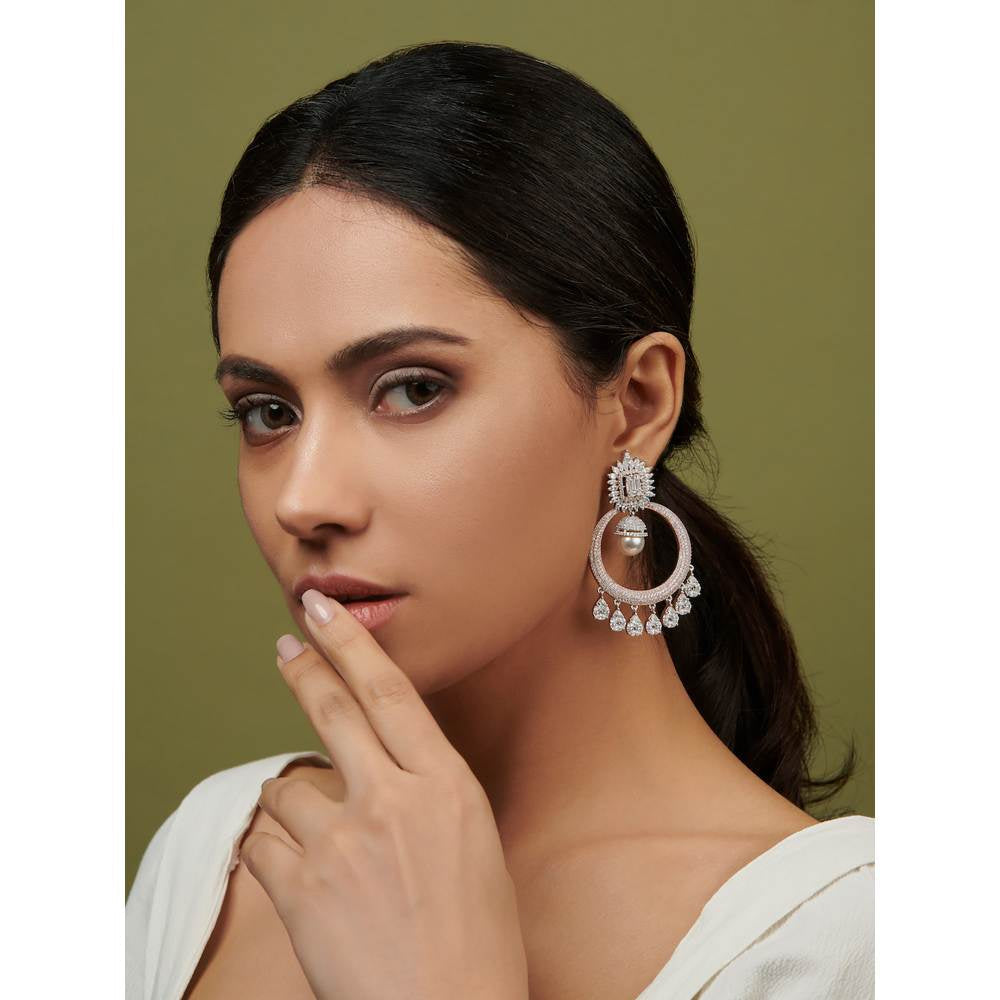 Curio Cottage Diamante Rose Gold and Pearl Drop Chandbali Earrings