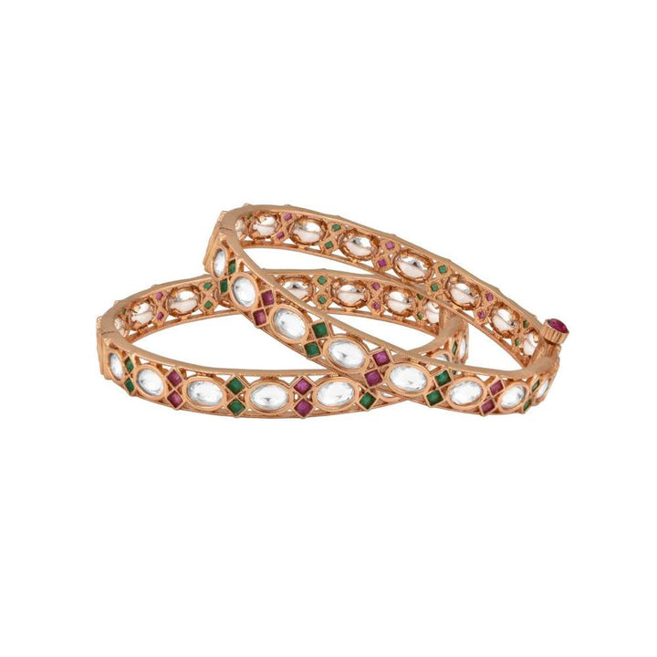 Curio Cottage Meira Red & Green Pair of Kundan Bangles