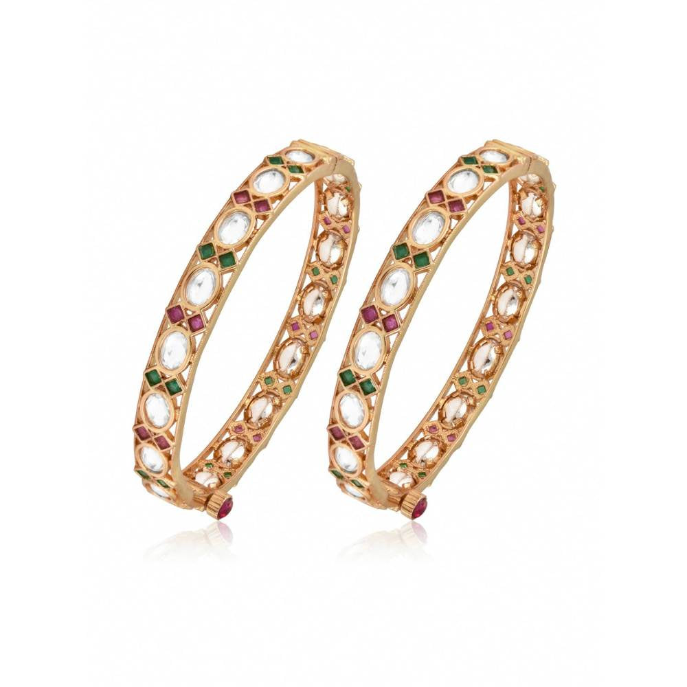 Curio Cottage Meira Red & Green Pair of Kundan Bangles