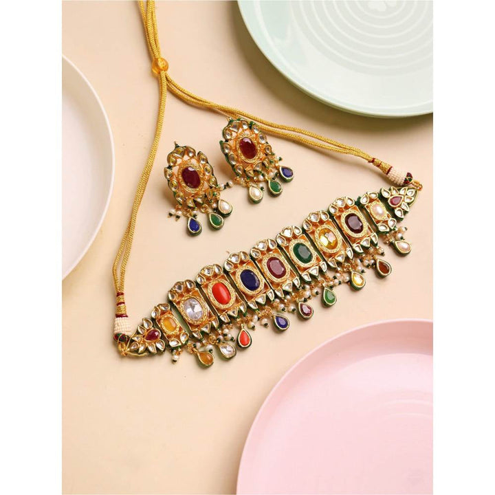 Curio Cottage Meira Navratna Stone Necklace Set