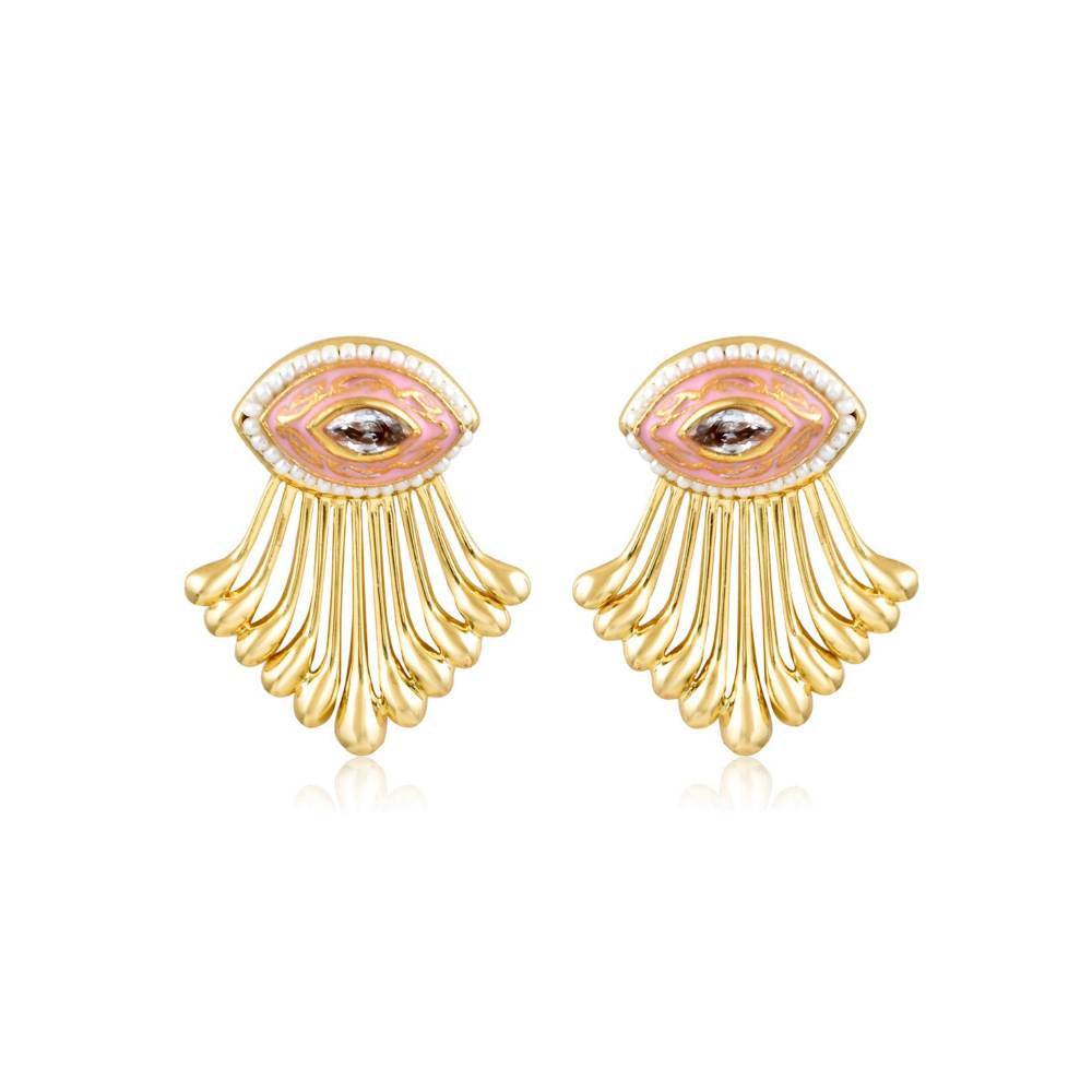 Curio Cottage Aina Streaks of Gold Pink Earrings