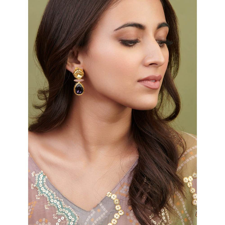 Curio Cottage Aina Multi Coloured Stones and Gold Drop Earrings