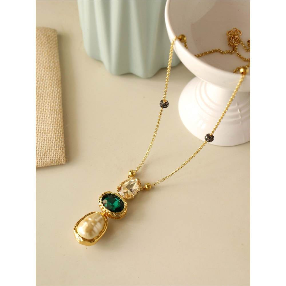 Curio Cottage Aina Green and Baroque Peal Long Necklace