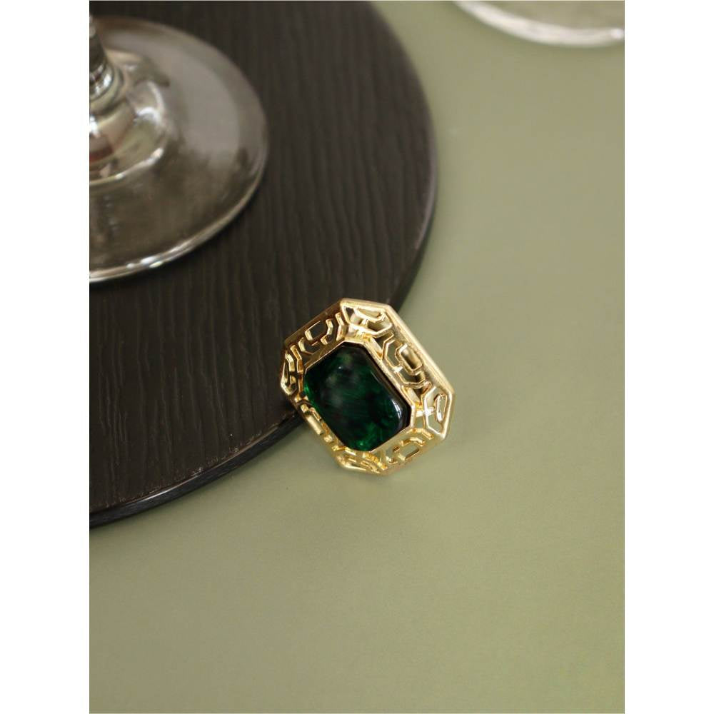 Curio Cottage Aina Deep Green and Gold Square Ring