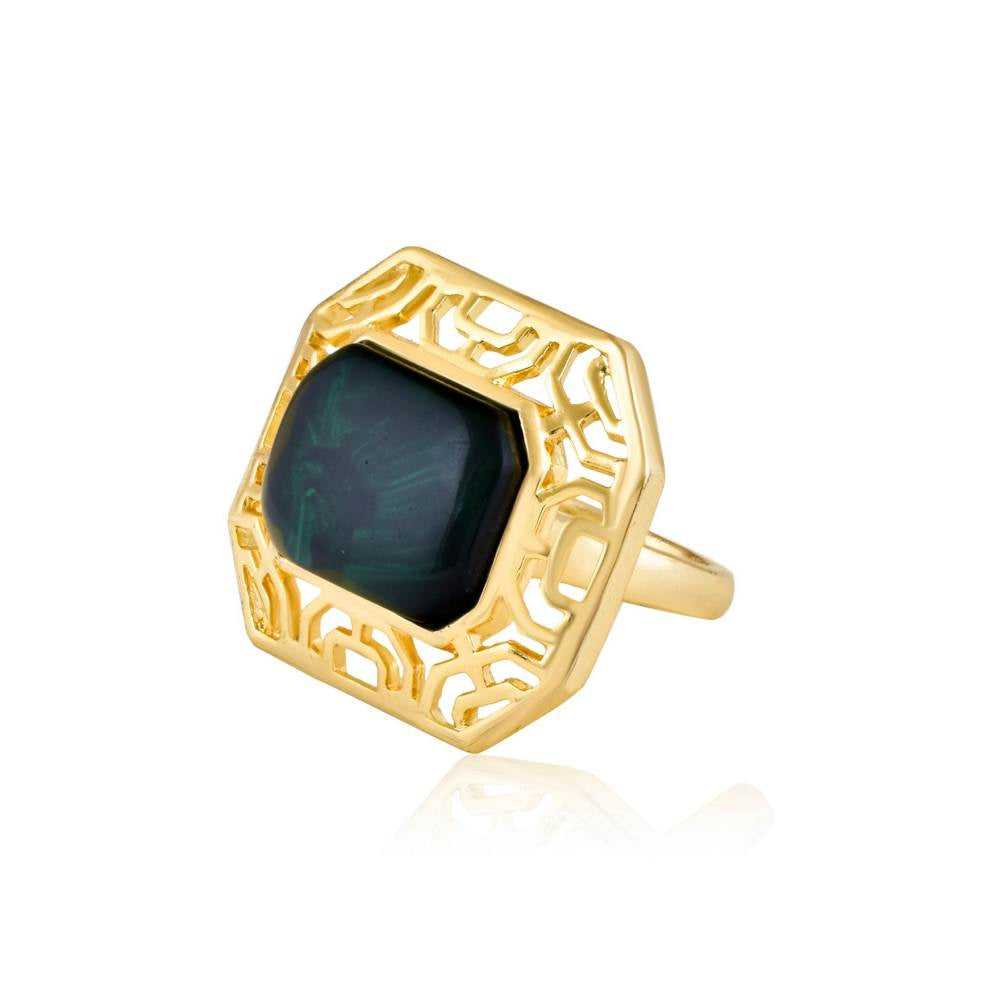 Curio Cottage Aina Deep Green and Gold Square Ring