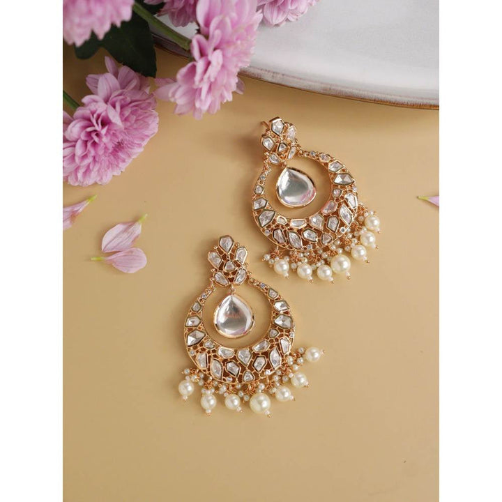 Curio Cottage Bridal Kundan In The Middle Pearl Chandbali Earrings