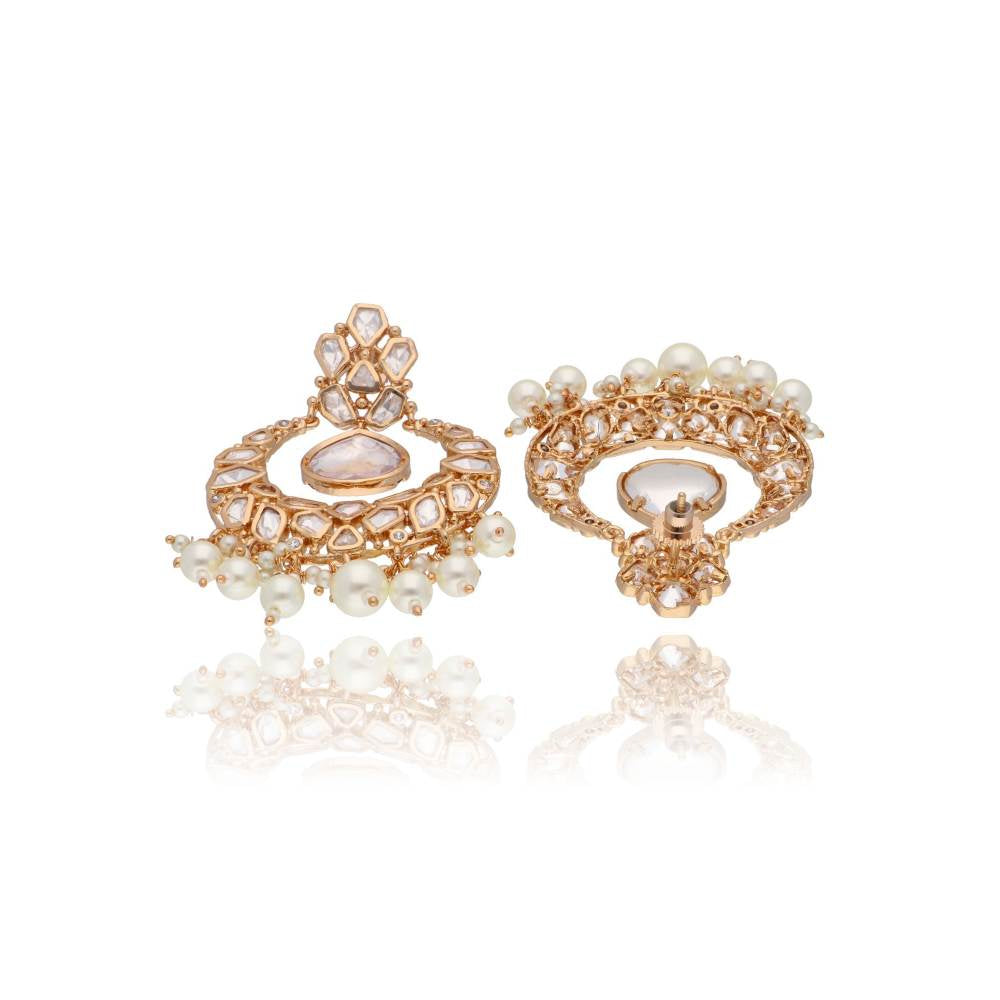 Curio Cottage Bridal Kundan In The Middle Pearl Chandbali Earrings