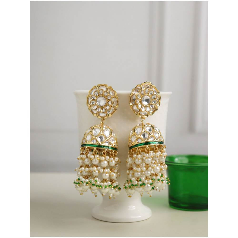 Curio Cottage Bridal Kundan and Pearls Floral Jhumki Earrings