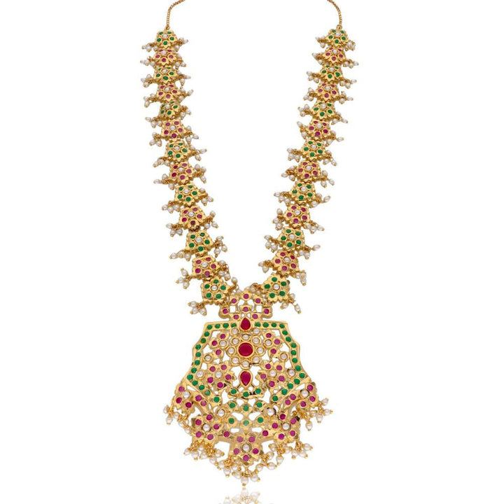 Curio Cottage Bridal Jadau Multicoloured Stones and Pearls Embellished Long Necklace