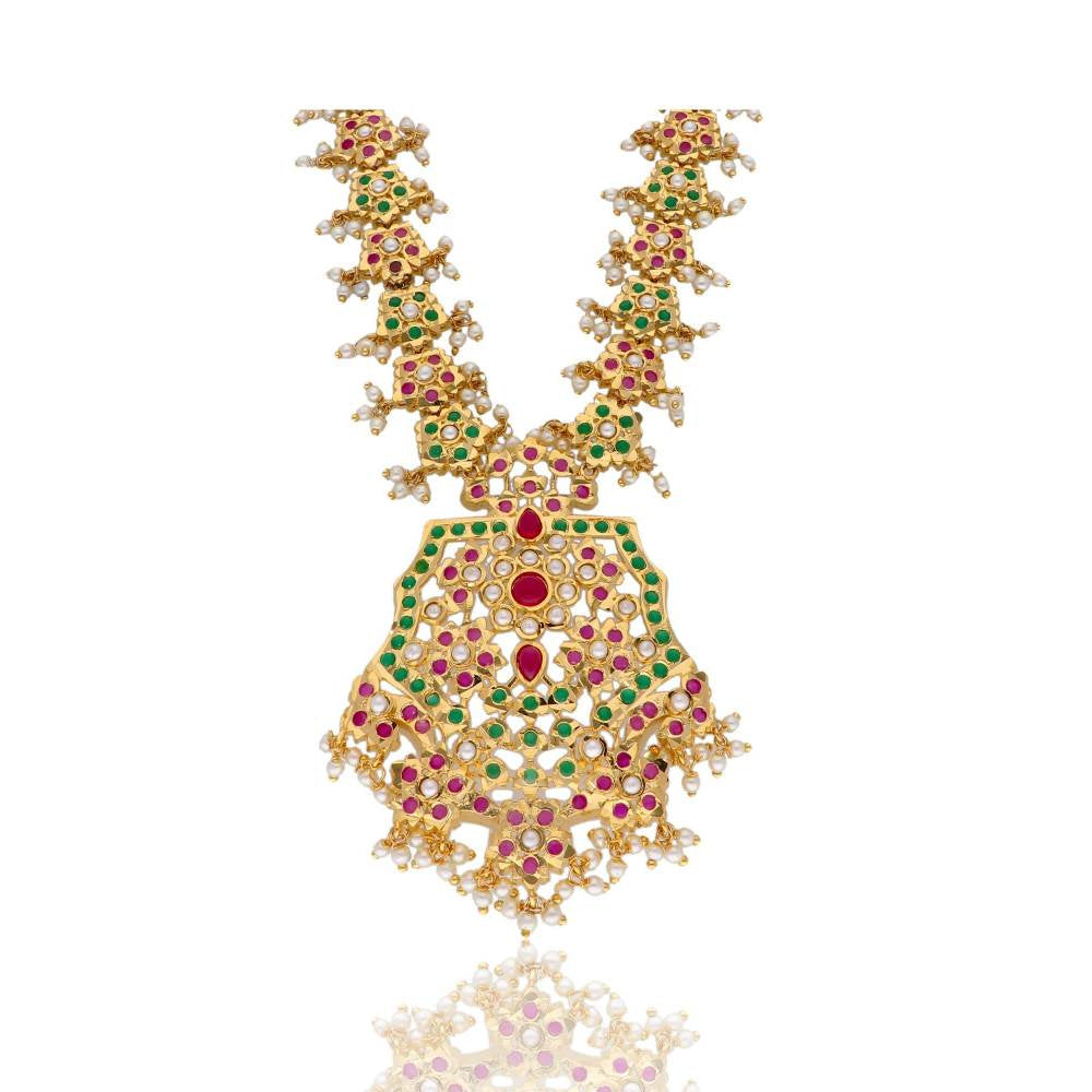 Curio Cottage Bridal Jadau Multicoloured Stones and Pearls Embellished Long Necklace