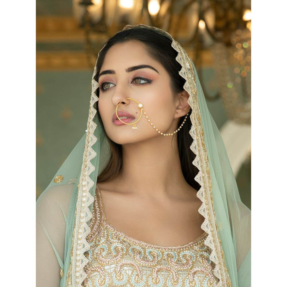 Curio Cottage The Bridal Elegant Kundan and Pearl Drops Nath