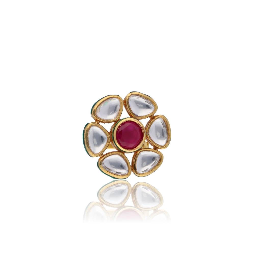 Curio Cottage Bridal Red and Kundan Stone Aster Ring