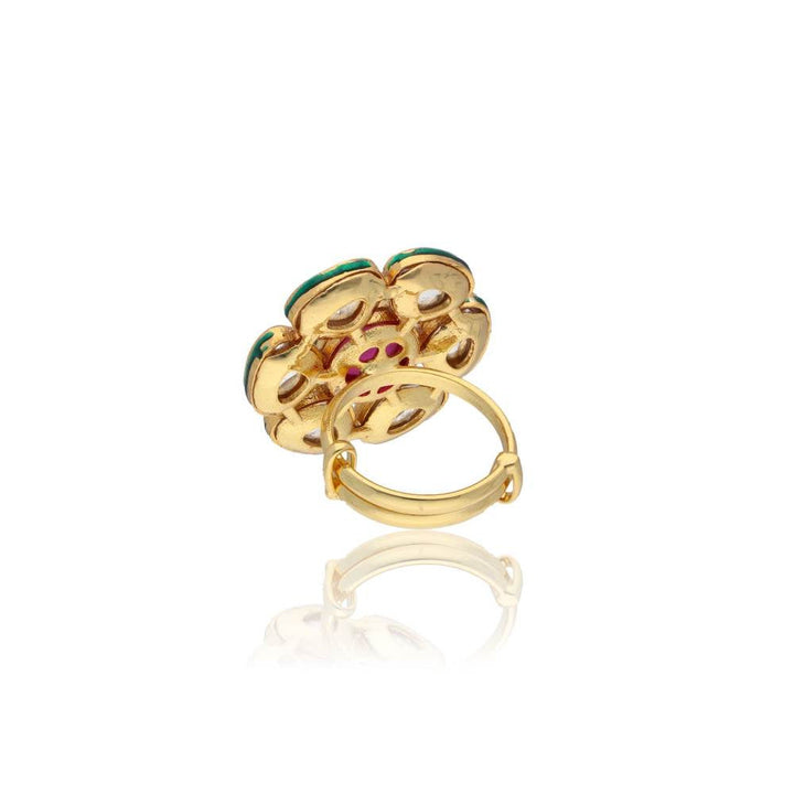 Curio Cottage Bridal Red and Kundan Stone Aster Ring