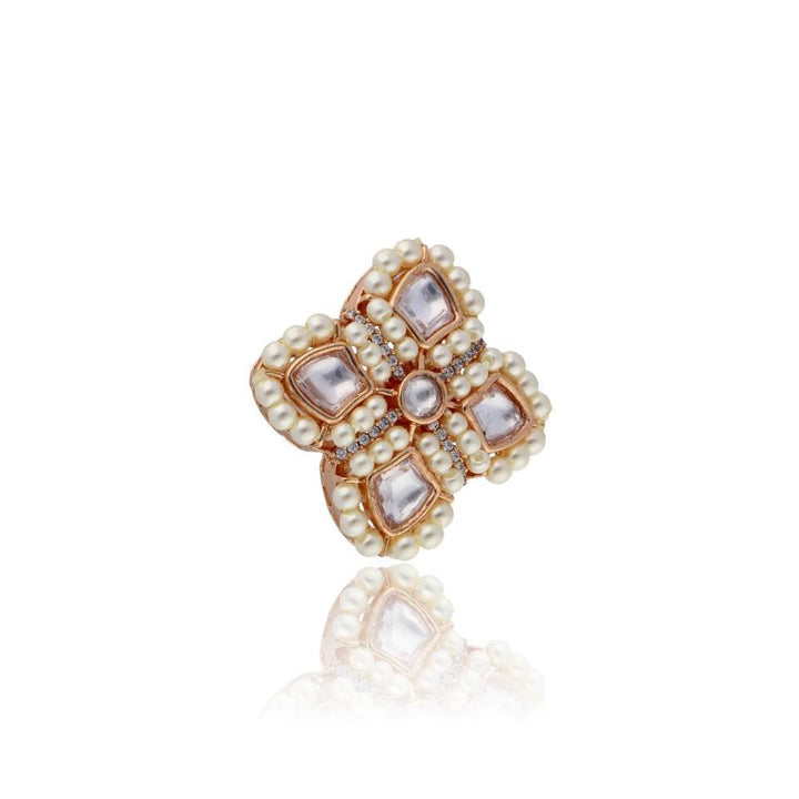 Curio Cottage Bridal Kundan and Pearls Matte Ring