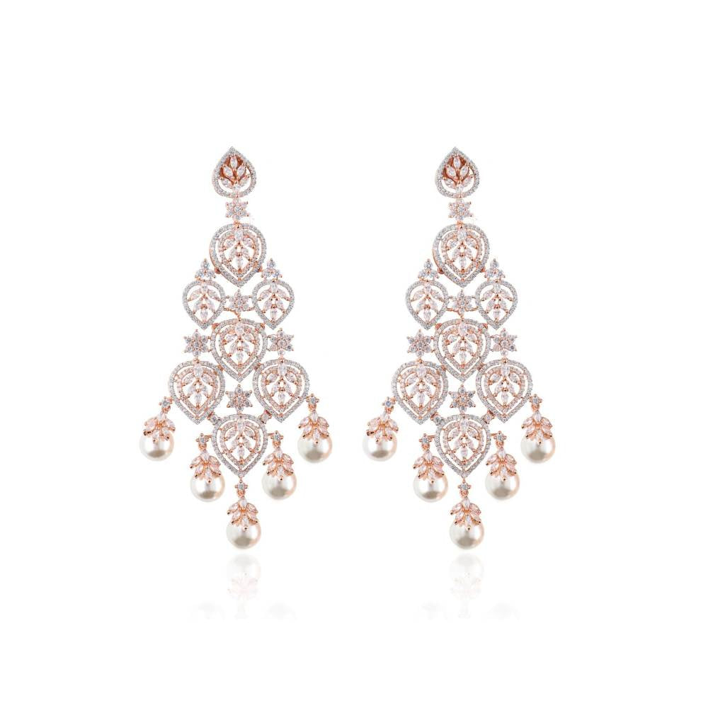 Curio Cottage Rose Gold Florescence Diamante Cascade Earrings