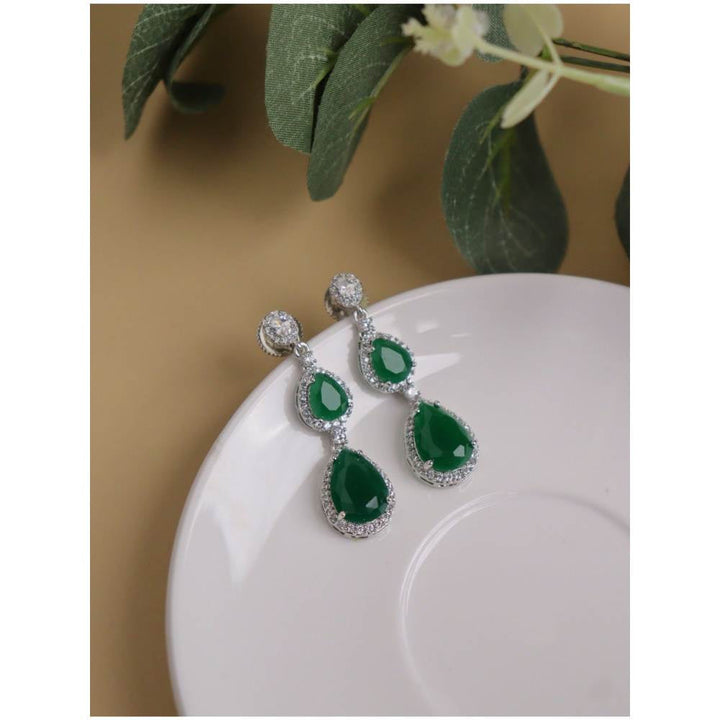 Curio Cottage Emerald Green Droplet Diamante Cubic Zirconia Earrings