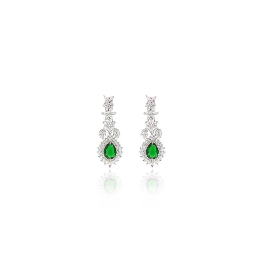 Curio Cottage Feathered Green Diamante Cubic Zirconia Necklace Set