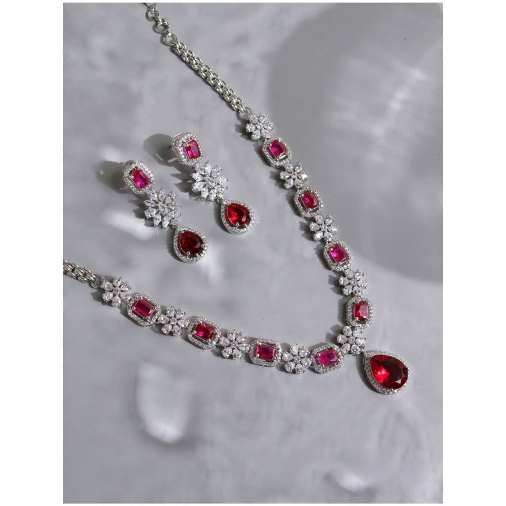 Curio Cottage Diamante Rubellite Pink Drop Cubic Zirconia Necklace Set
