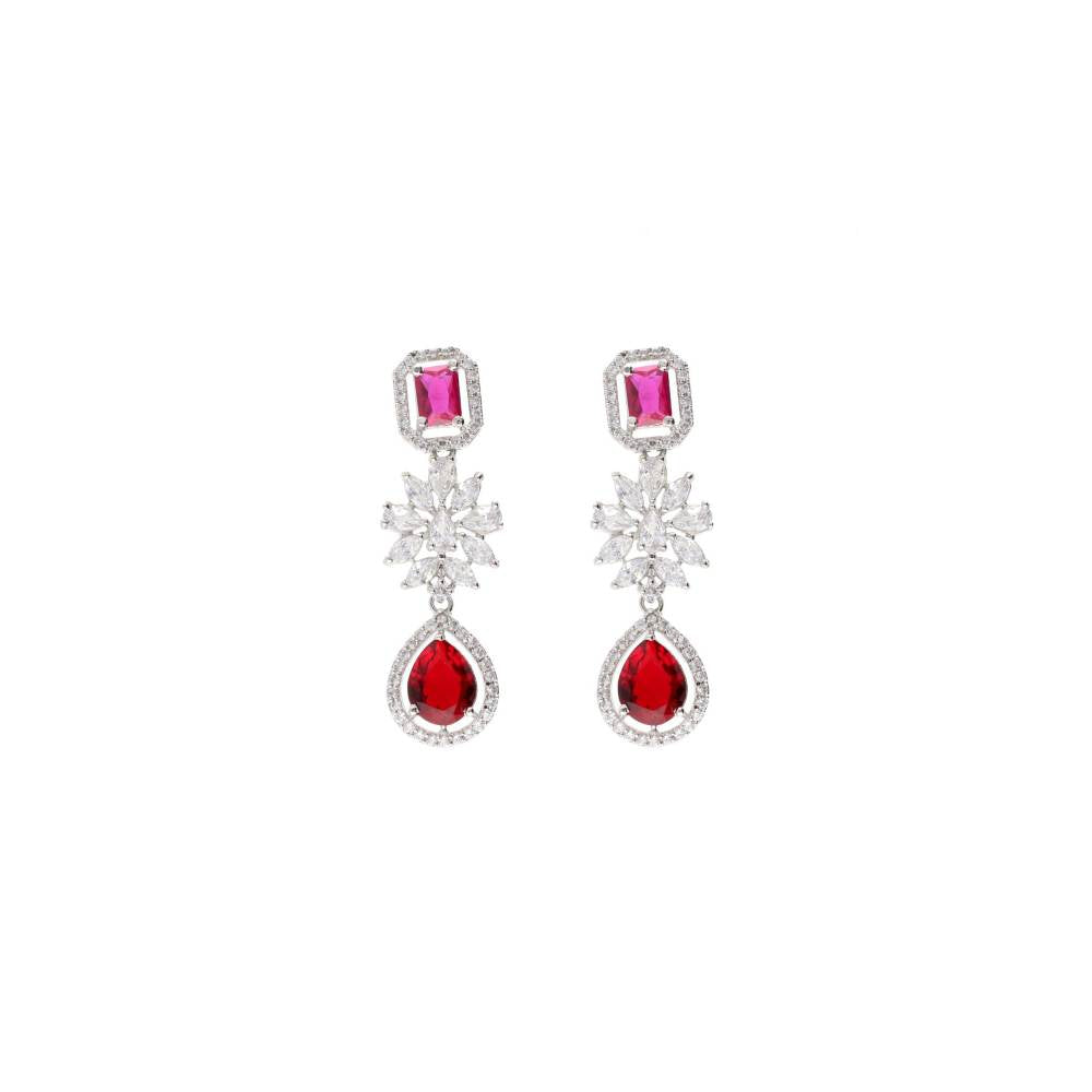 Curio Cottage Diamante Rubellite Pink Drop Cubic Zirconia Necklace Set