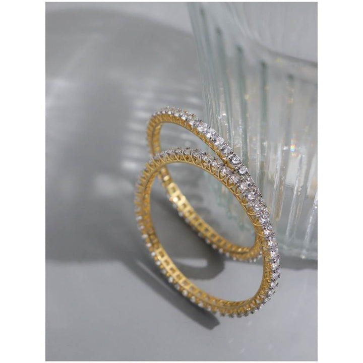 Curio Cottage Solitaire Cubic Zirconia Diamante Gold Plated Bangles