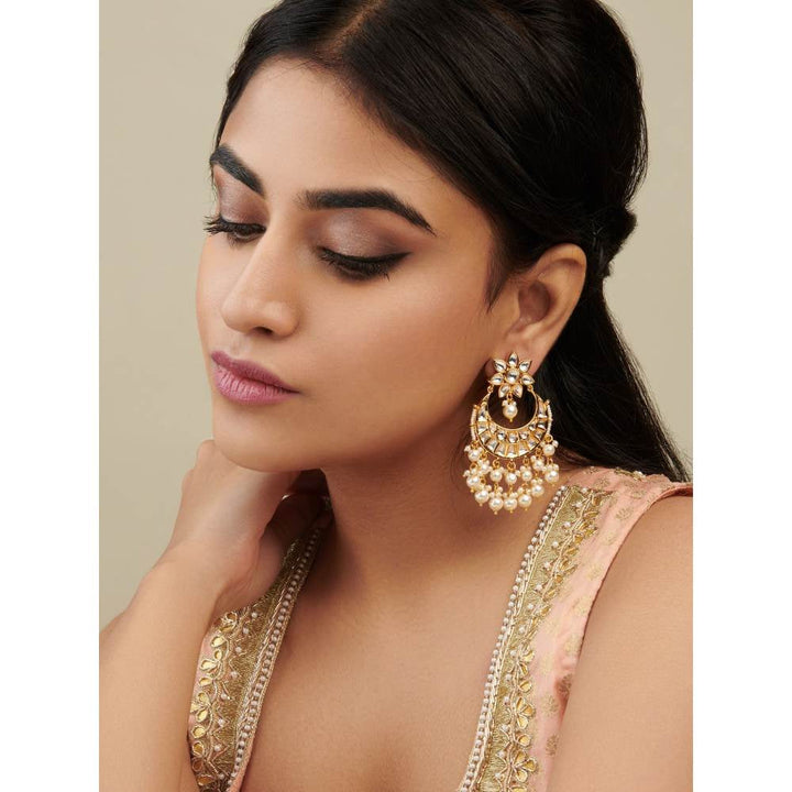 Curio Cottage Layered Pearls of Oyster Chandbaali Earrings