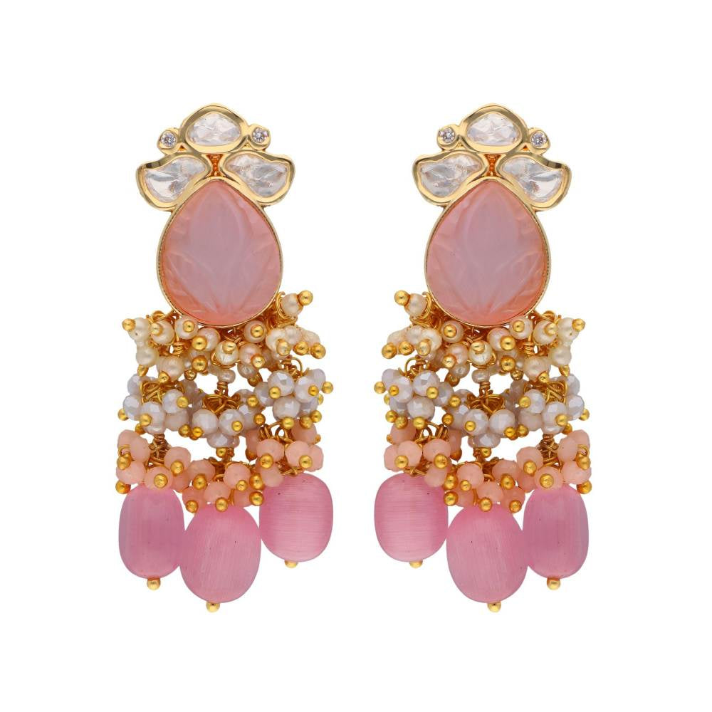 Curio Cottage Praising Pink The Zoya Kundan Dangler Earrings