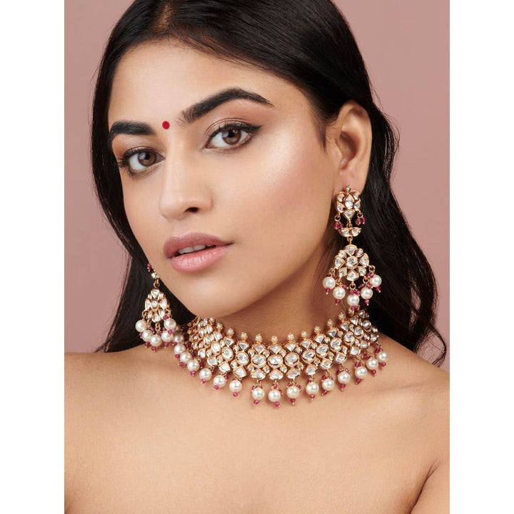Curio Cottage The Zoya Forever Glitter Kundan and Pearls Choker
