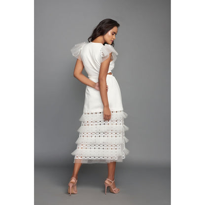 Deepika Arora White Solidcutwork Layered Dress
