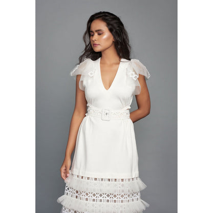 Deepika Arora White Solidcutwork Layered Dress