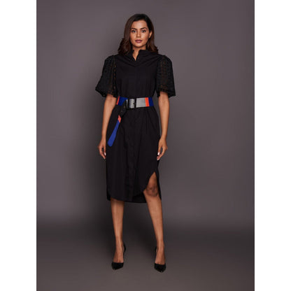 Deepika Arora Black Cotton Shirt Dress with Belt (Set of 2)