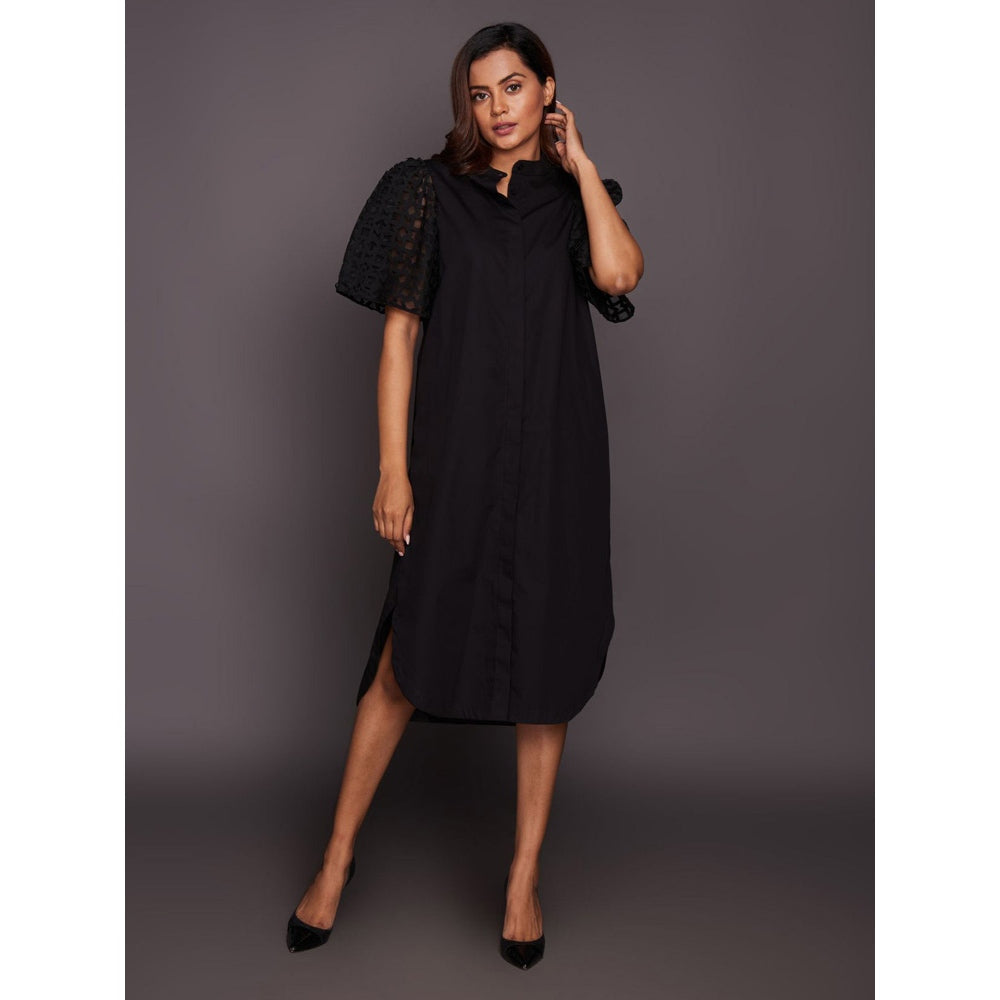 Deepika Arora Black Cotton Shirt Dress with Belt (Set of 2)