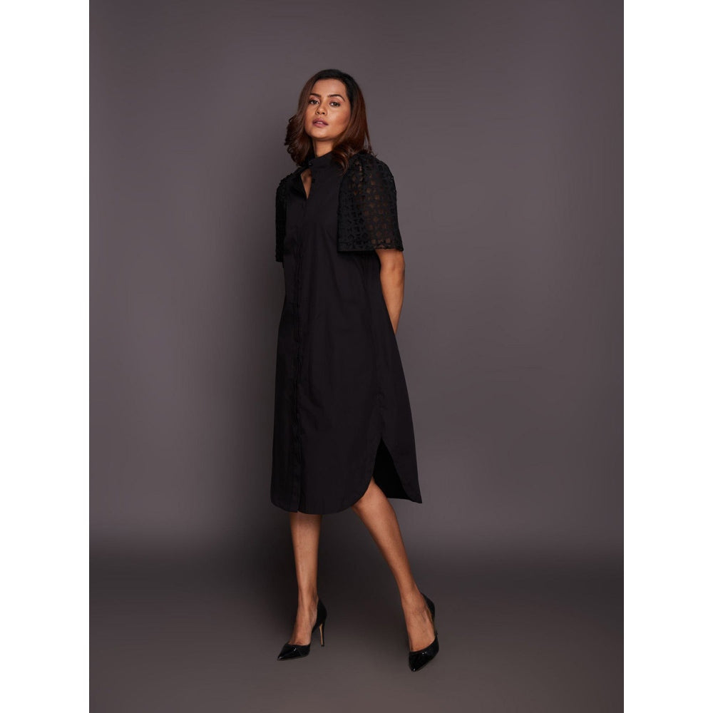 Deepika Arora Black Cotton Shirt Dress with Belt (Set of 2)