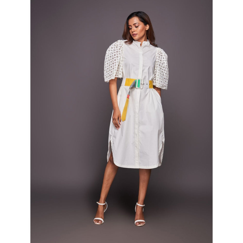 Deepika Arora White Cotton Shirt Dress with Belt (Set of 2)