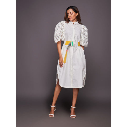 Deepika Arora White Cotton Shirt Dress with Belt (Set of 2)