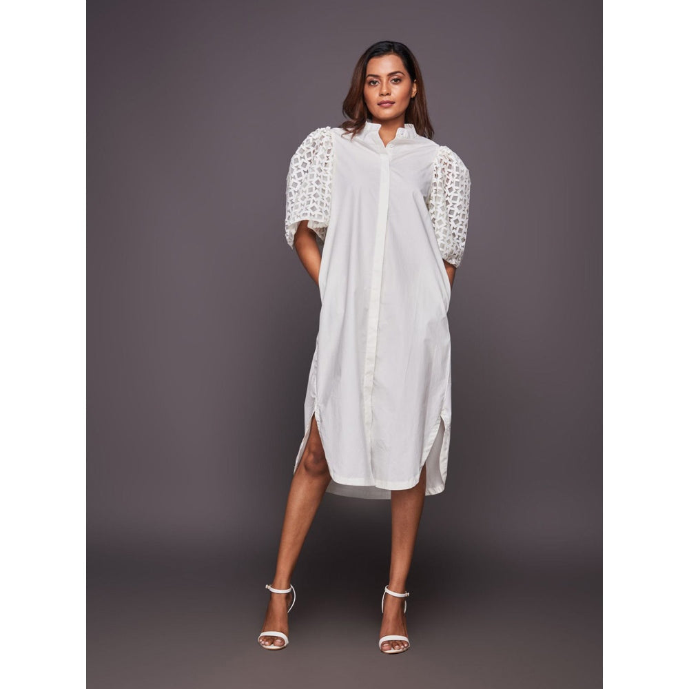 Deepika Arora White Cotton Shirt Dress with Belt (Set of 2)