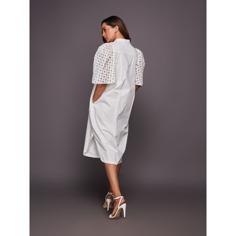 Deepika Arora White Cotton Shirt Dress with Belt (Set of 2)
