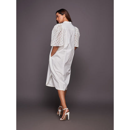 Deepika Arora White Cotton Shirt Dress with Belt (Set of 2)