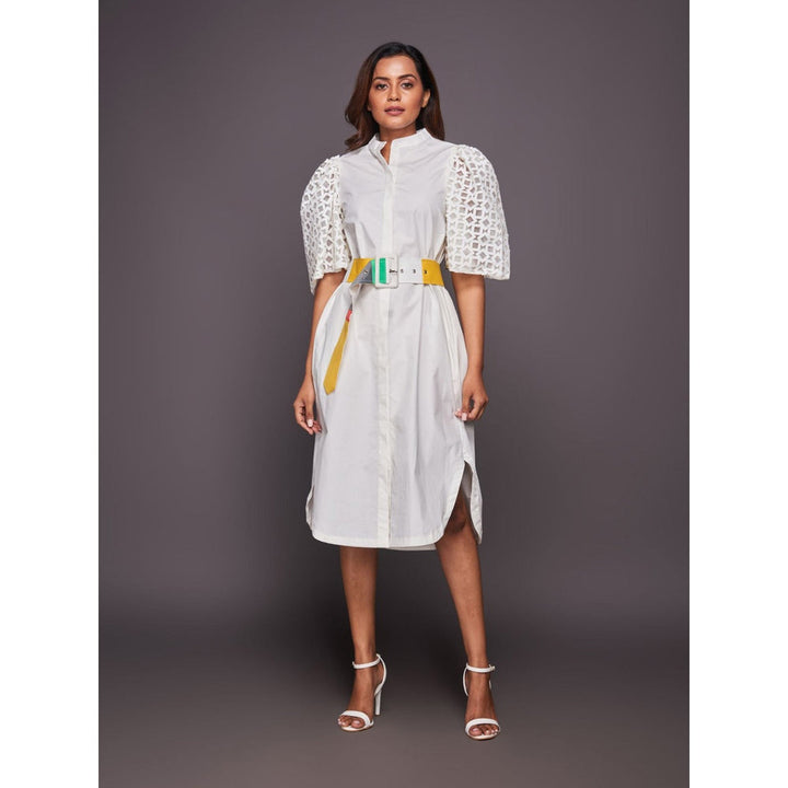 Deepika Arora White Cotton Shirt Dress with Belt (Set of 2)