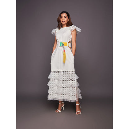 Deepika Arora White Detailing Backless Dress (Set of 2)