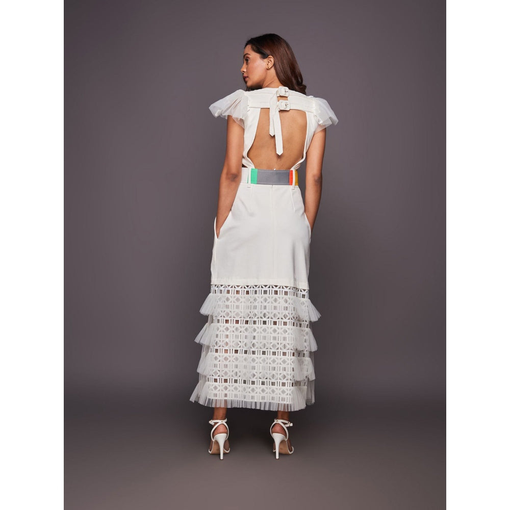 Deepika Arora White Detailing Backless Dress (Set of 2)