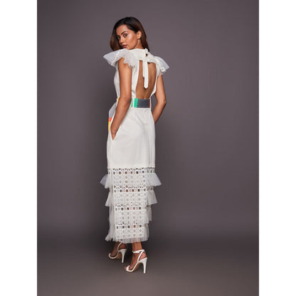 Deepika Arora White Detailing Backless Dress (Set of 2)
