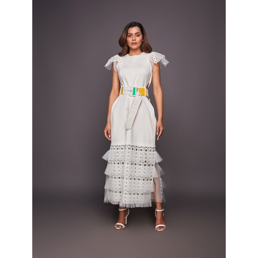 Deepika Arora White Detailing Backless Dress (Set of 2)