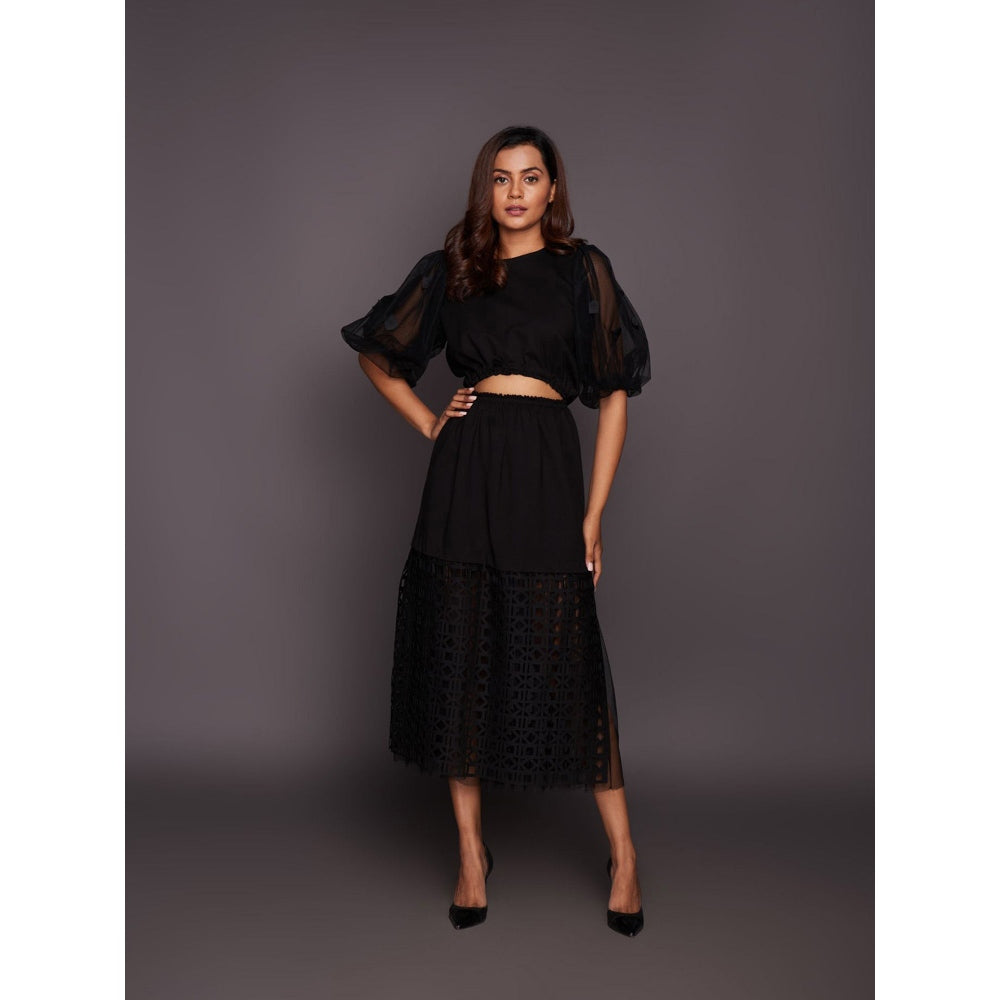 Deepika Arora Black Dress with Net Balloon Sleeves