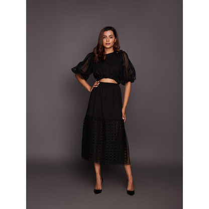 Deepika Arora Black Dress with Net Balloon Sleeves