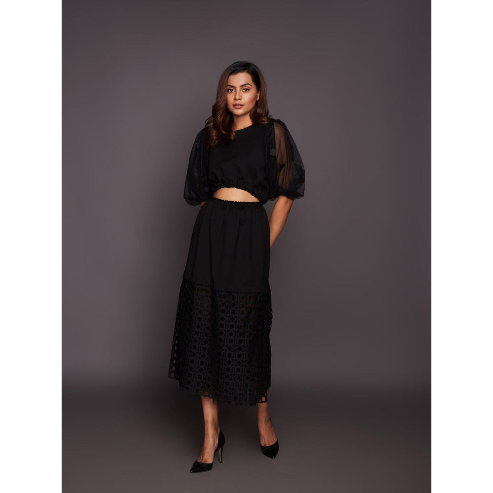Deepika Arora Black Dress with Net Balloon Sleeves