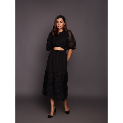 Deepika Arora Black Dress with Net Balloon Sleeves